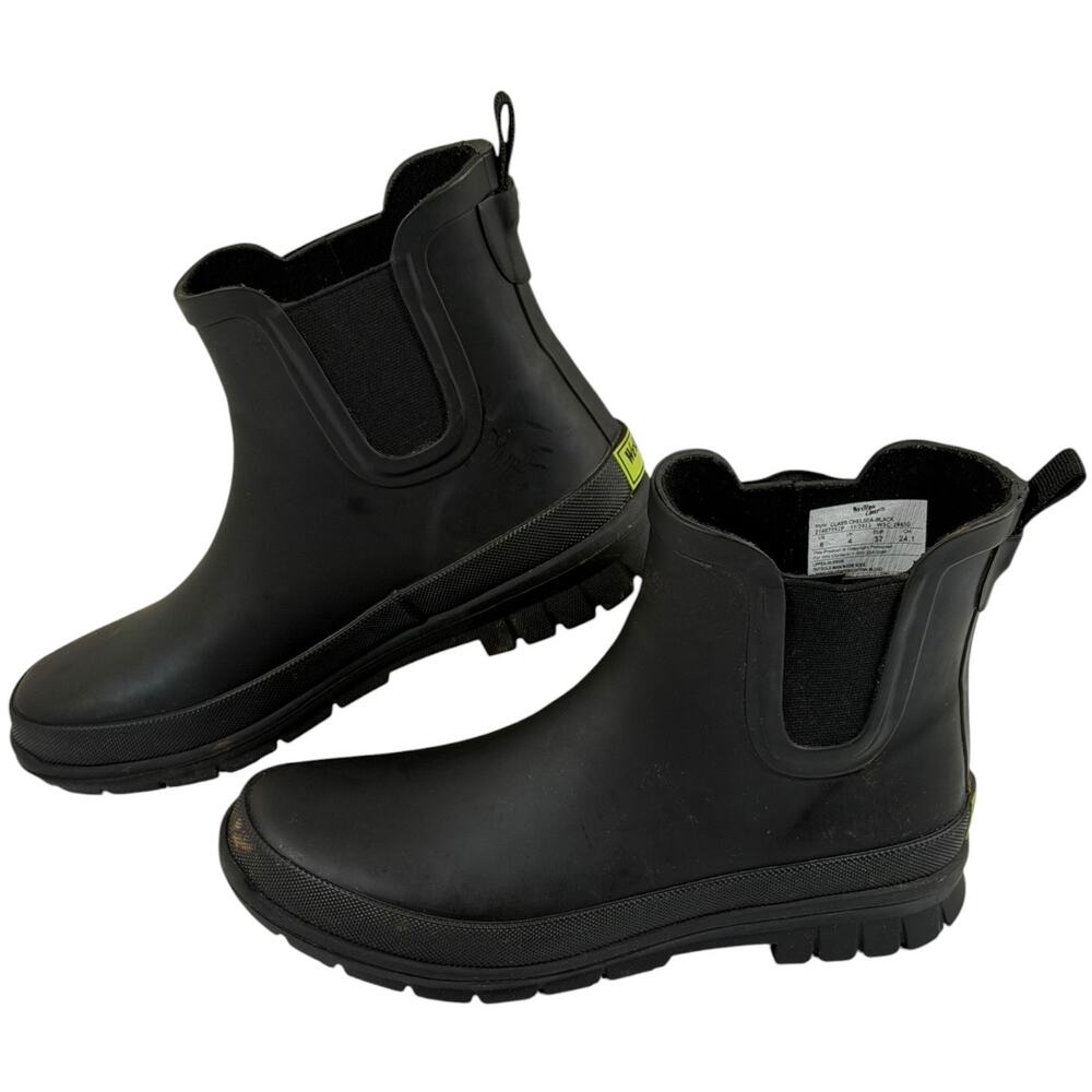 Western Chief 6" Chelsea Rain Boots, Womens 6, Black, Rubber,Waterproof, Slip On